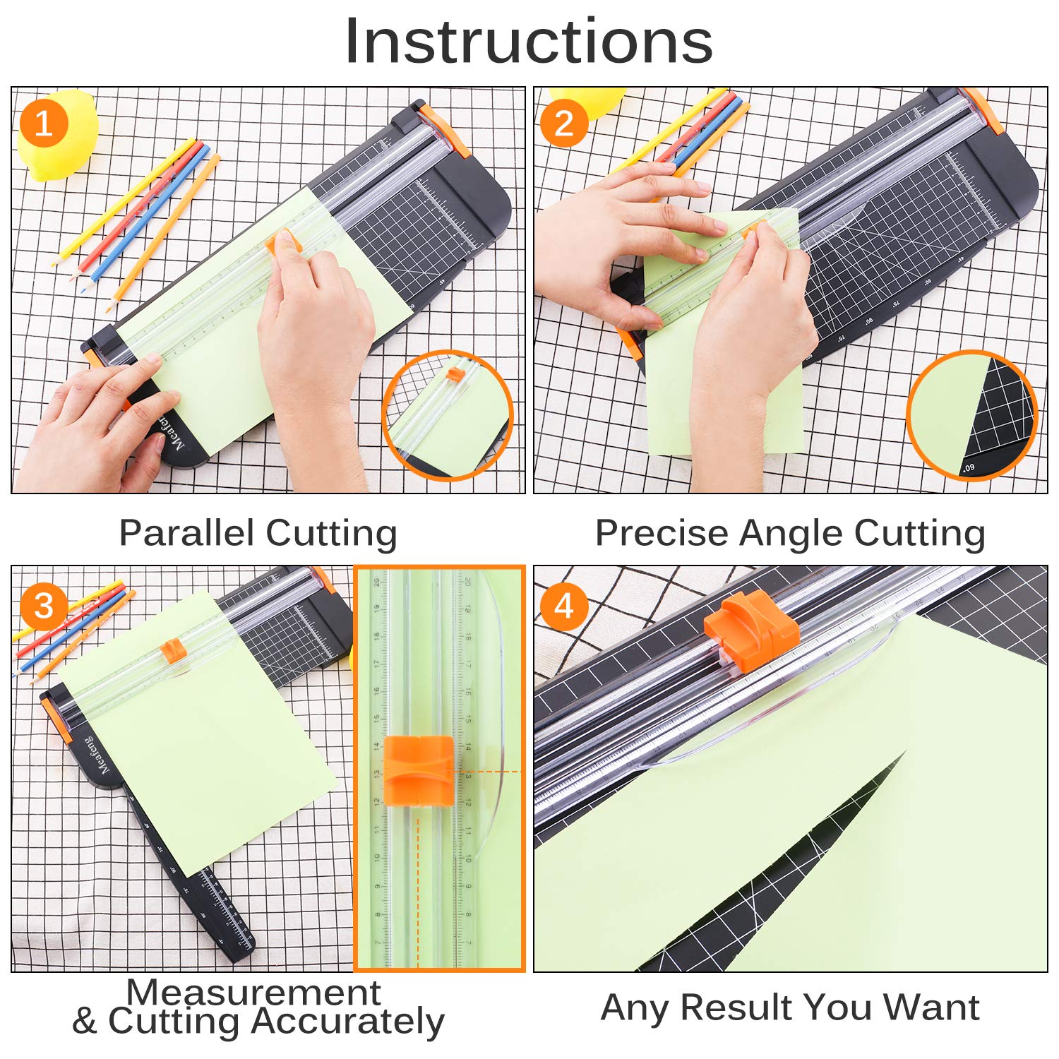 Meafeng A4 Paper Cutter, 12 inch Portable Paper Trimmer Scrapbooking Tool with Dual Blade & Side Ruler, Black