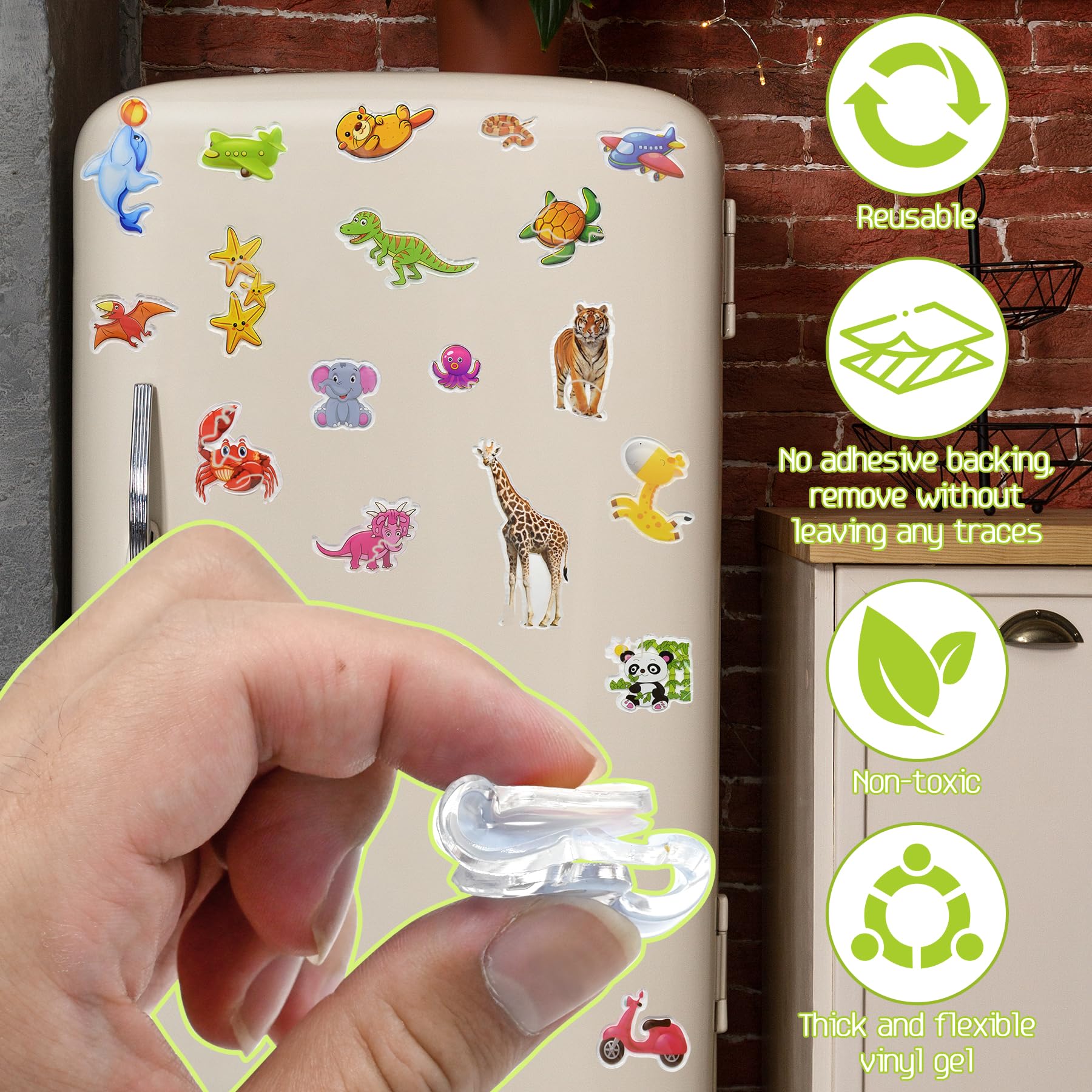 43PCS Window Clings Stickers for Kids – Thick Jelly Gel Decals for Boys, Airplane Animal Car Window Stickers, Reusable Vinyl Gel Clings for Toddlers Classroom Home Birthday Party Decor