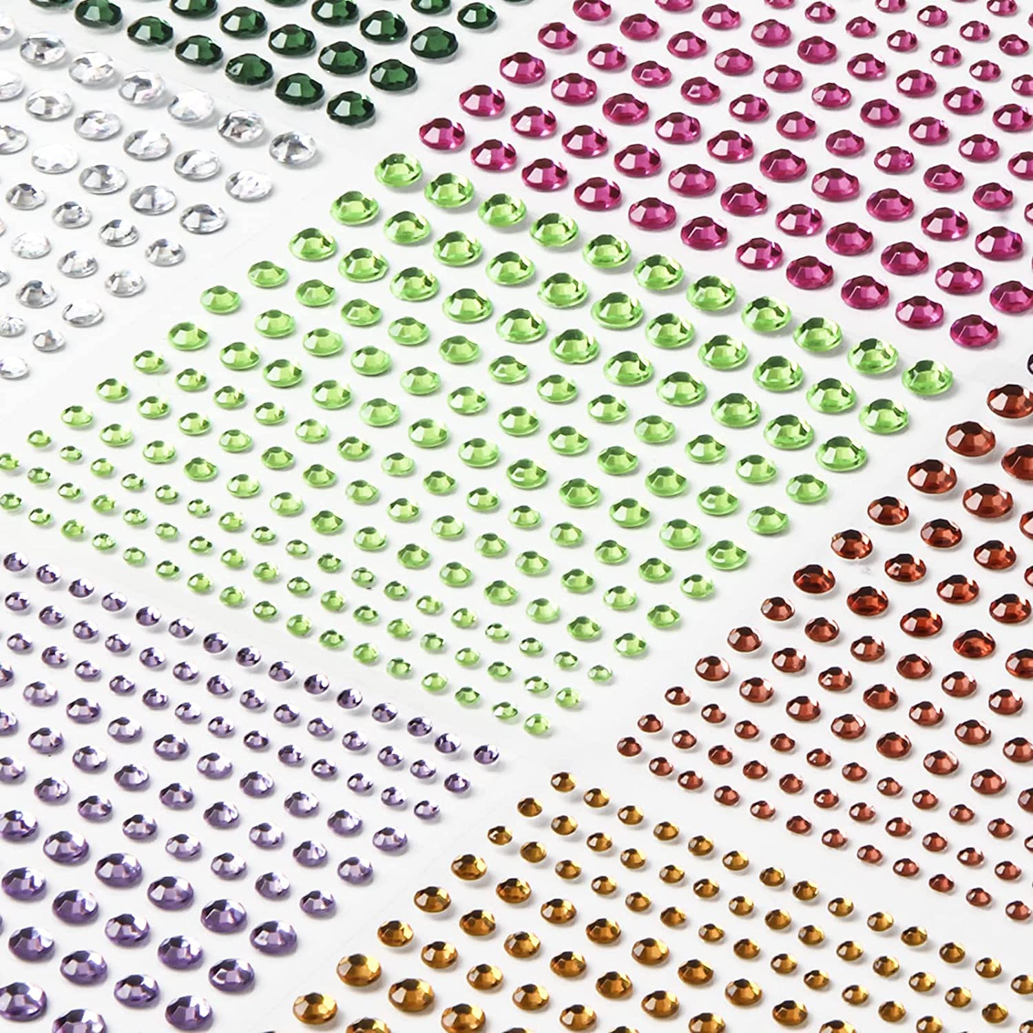 Meafeng Gem Stickers, 14 Colors, Self Adhesive, Bling Rhinestone Jewels, Stick on Gems for Face Makeup, Body, Nails, Festivals, Crafts, Weddings Embellishments (14 Sheets, 2310 PCS)