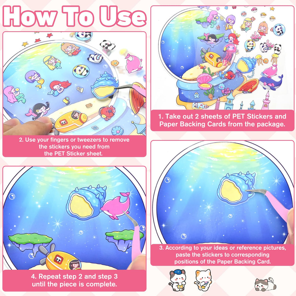 20 Sets DIY 3D Sticker Scene, Sticker Therapy for Adult Kids Make Your Own Scenes Miniature Room Cute Kawaii Cartoon Scene Stickers for Relief Stress Pass The Time