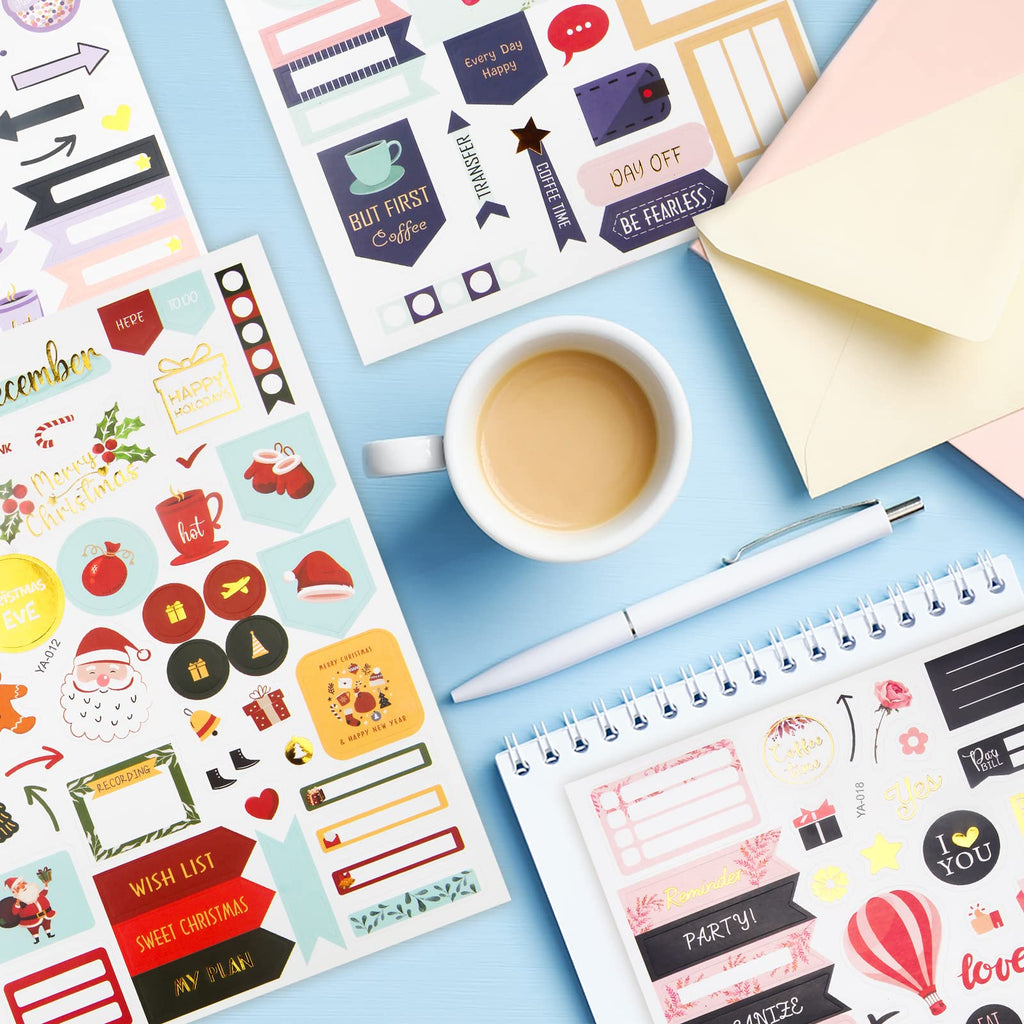 Gold Foil Planner Stickers - 27 Sheets/1230+ Stickers - Seasonal, Inspirational, Motivational, Holiday, Decorative for Planner Organizer Journal Calendars - Cute Aesthetic