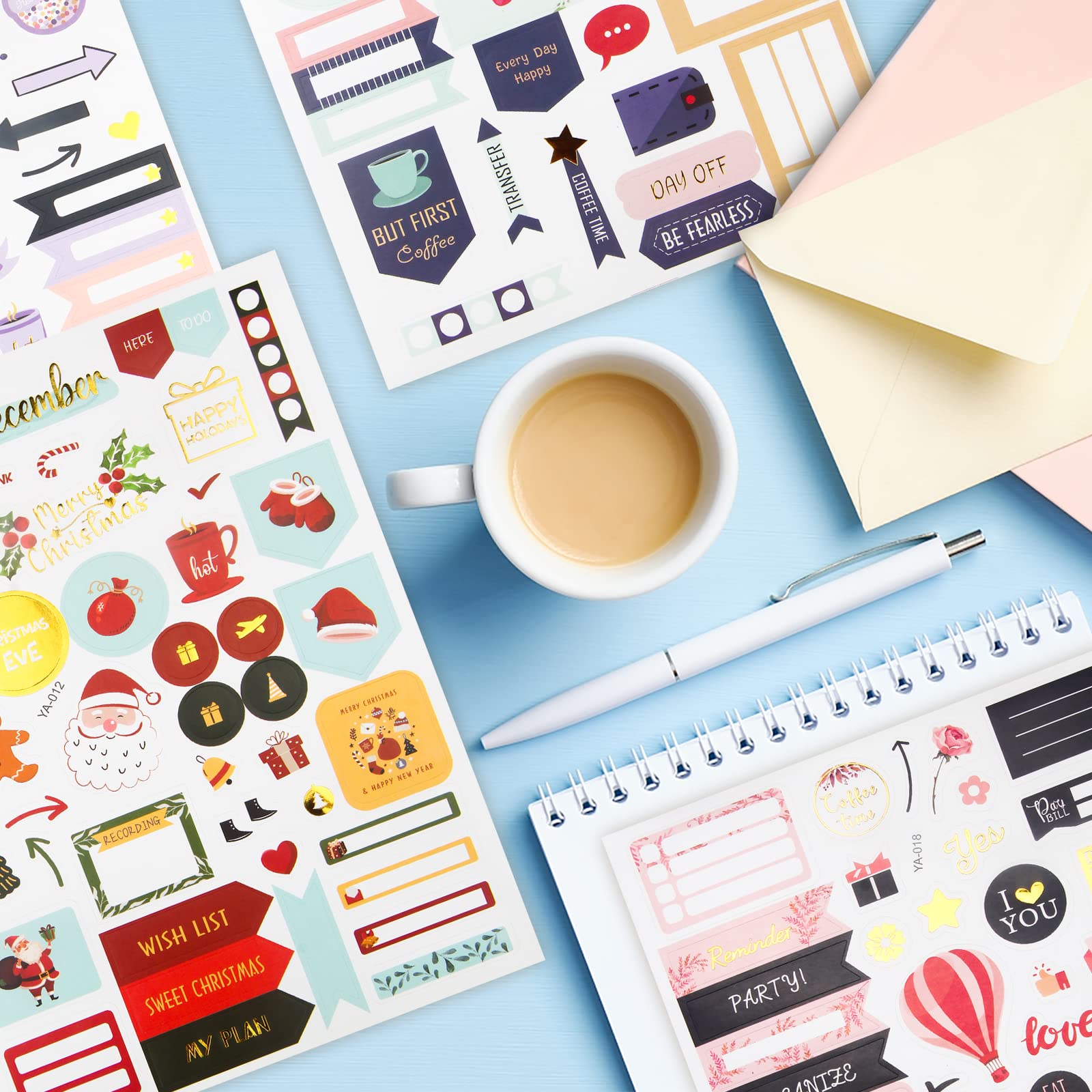 Gold Foil Planner Stickers - 27 Sheets/1230+ Stickers - Seasonal, Inspirational, Motivational, Holiday, Decorative for Planner Organizer Journal Calendars - Cute Aesthetic