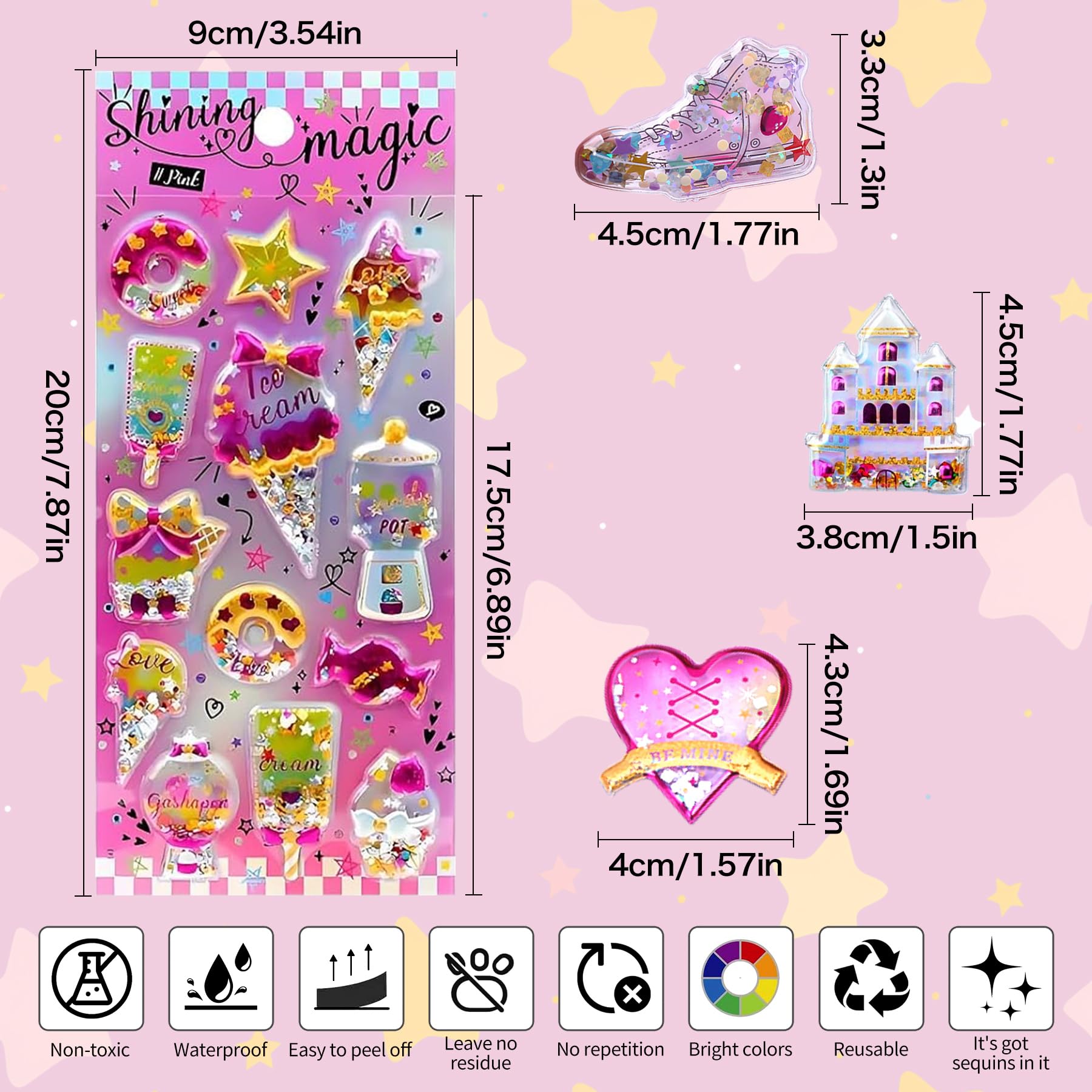 178 Shining Glitter 3D Stickers for Kids – 12 Puffy Sticker Sheets for Toddlers, Boys, Girls, Teachers, Rewards, Scrapbooking, Journals, Crafts & Party Favors
