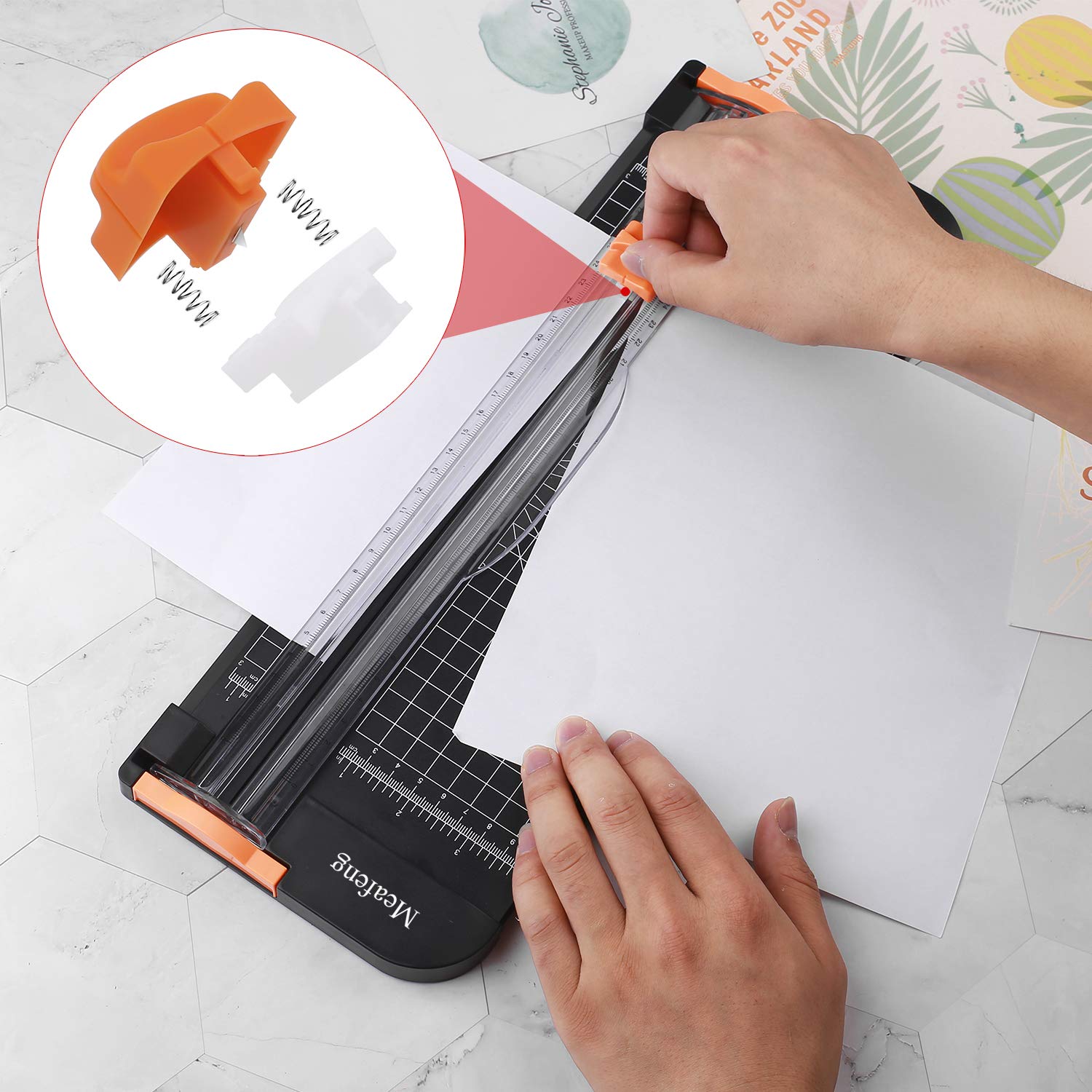 Meafeng A4 Paper Cutter, 12 inch Portable Paper Trimmer Scrapbooking Tool with Dual Blade & Side Ruler, Black