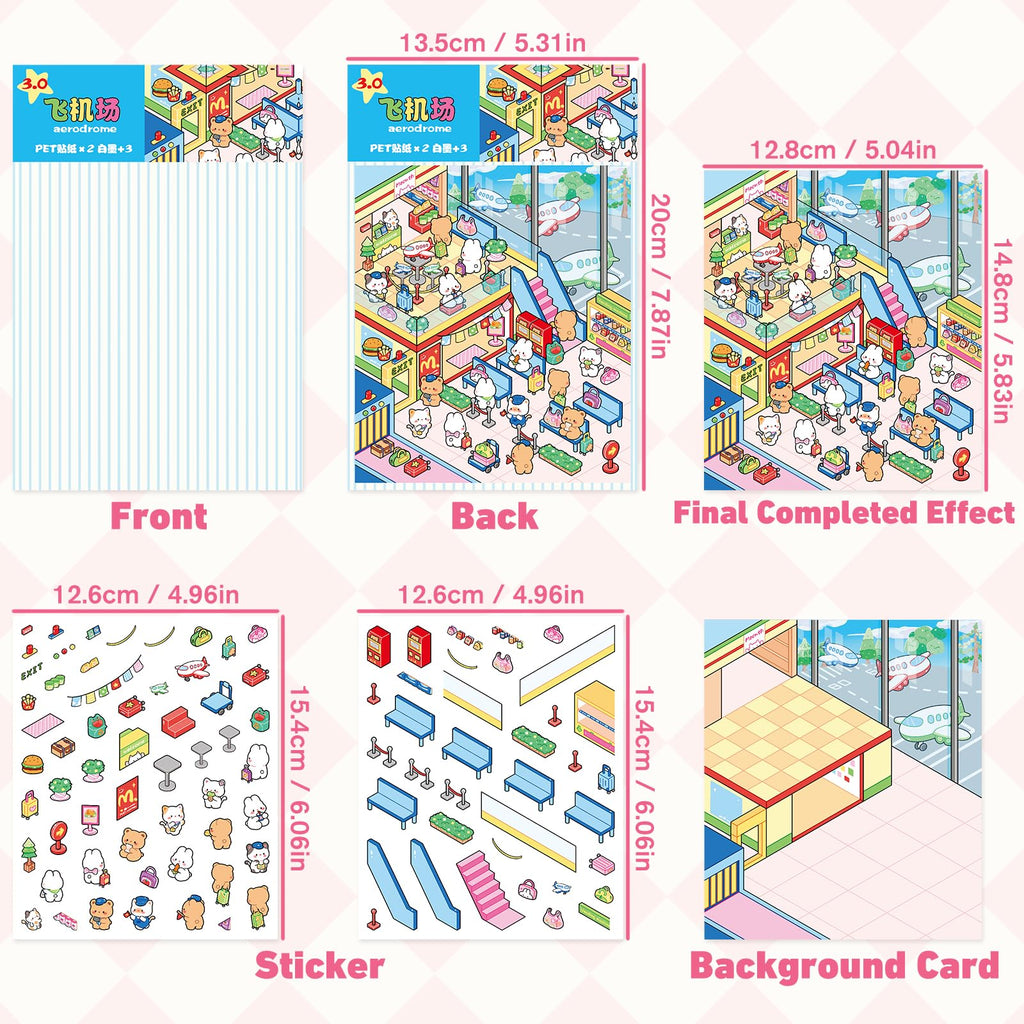 20 Sets DIY 3D Sticker Scene, Sticker Therapy for Adult Kids Make Your Own Scenes Miniature Room Cute Kawaii Cartoon Scene Stickers for Relief Stress Pass The Time