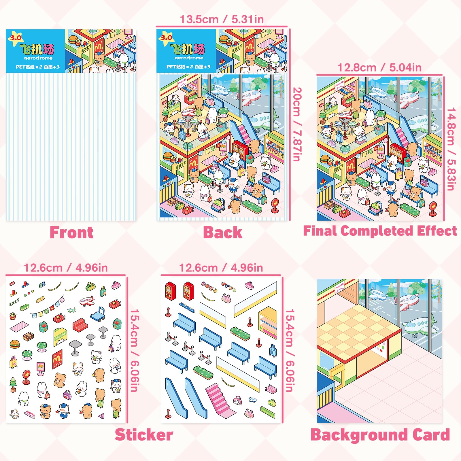 20 Sets DIY 3D Sticker Scene, Sticker Therapy for Adult Kids Make Your Own Scenes Miniature Room Cute Kawaii Cartoon Scene Stickers for Relief Stress Pass The Time