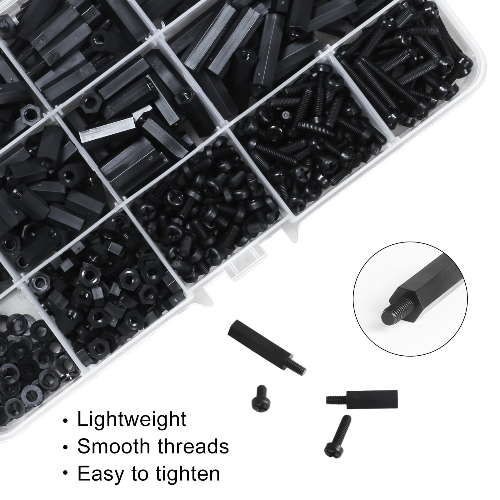 600PCS M3 Male Female Nylon Hex Spacer Standoffs Screws Nuts, Motherboard Standoffs and Screws Assortment Kit, Threaded Pillar for Circuit Board PCB Motherboard (Black)