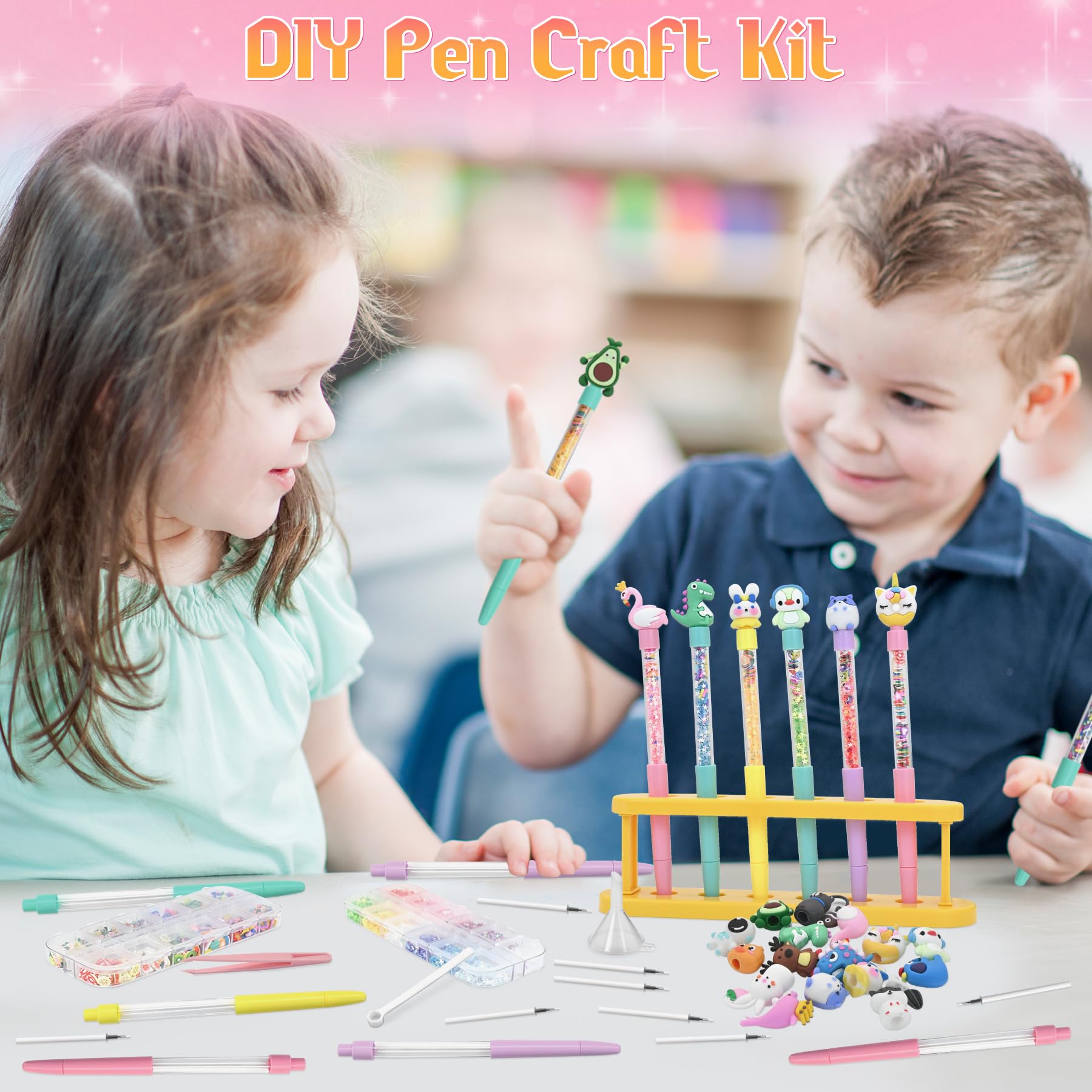 Meafeng DIY Pen Making Kit for Kids, 50+ Assorted Accessories for Personalized Pens, Multicolor Arts & Crafts Kits Gifts for Boys and Girls Ages 6+