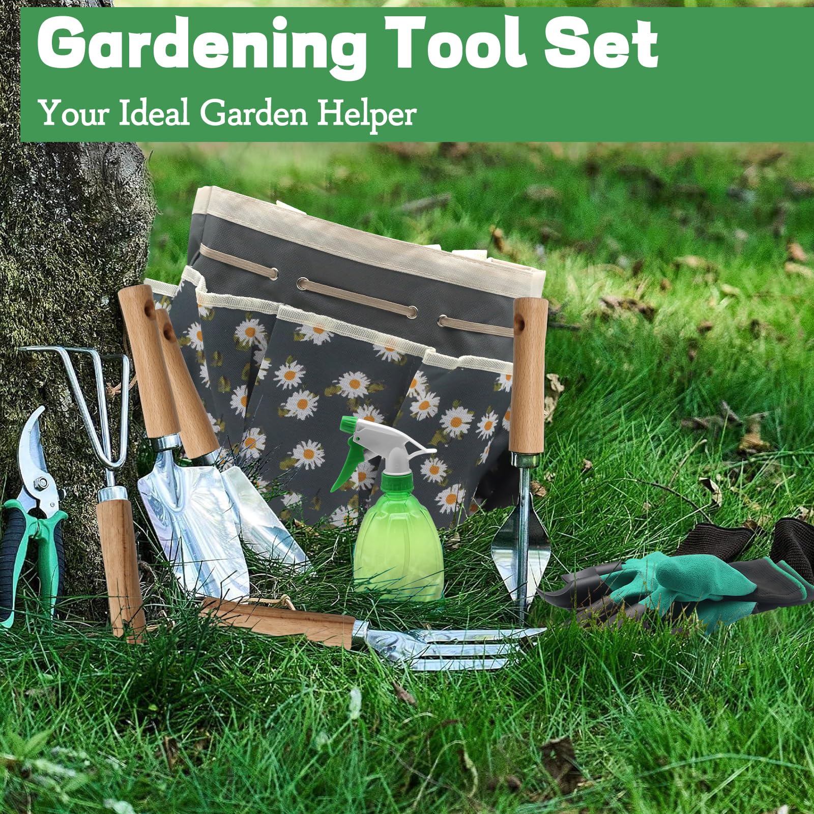 11-Piece Gardening Hand Tools Set with Durable Garden Tool Organizer Bag, Rust-Resistant and Stylish Heavy Duty Garden Tools for Gardening, Perfect Garden Tool Set Gifts for Women