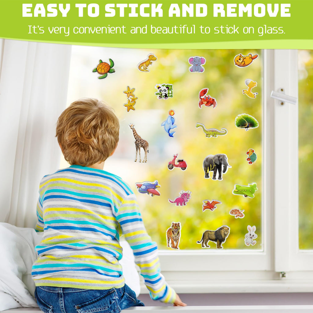 43PCS Window Clings Stickers for Kids – Thick Jelly Gel Decals for Boys, Airplane Animal Car Window Stickers, Reusable Vinyl Gel Clings for Toddlers Classroom Home Birthday Party Decor