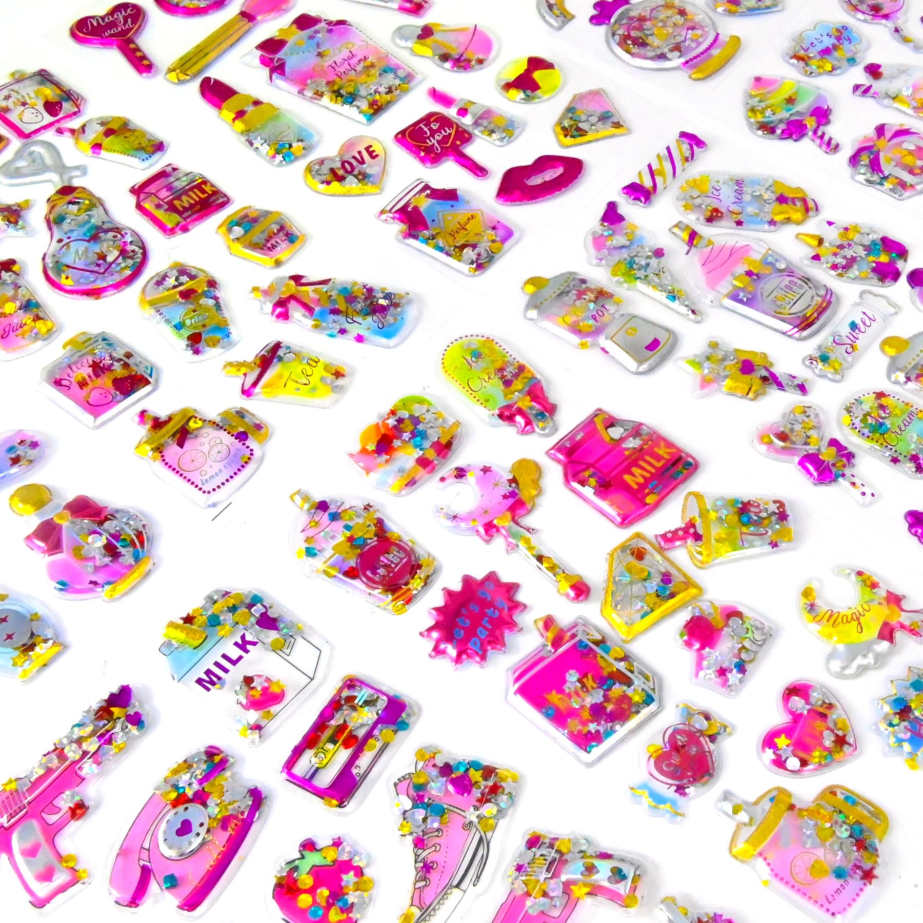 178 Shining Glitter 3D Stickers for Kids – 12 Puffy Sticker Sheets for Toddlers, Boys, Girls, Teachers, Rewards, Scrapbooking, Journals, Crafts & Party Favors