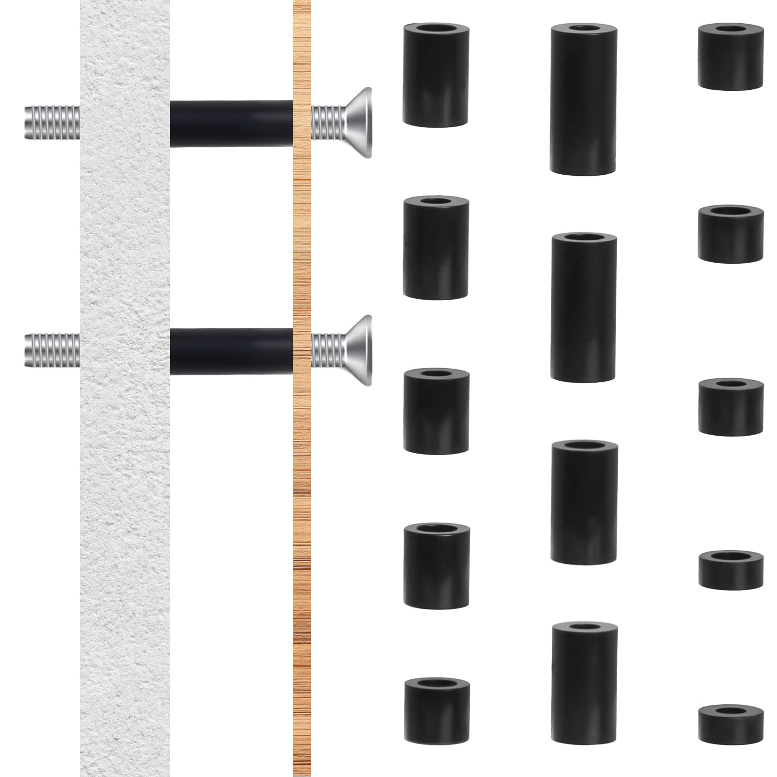 Pack of 1000 Round Spacers, Nylon Washers for M3, M4 Screws, ABS Spacer Sleeves Insulation Washers without Thread Column Set, for Electric Screws and Sockets, Black