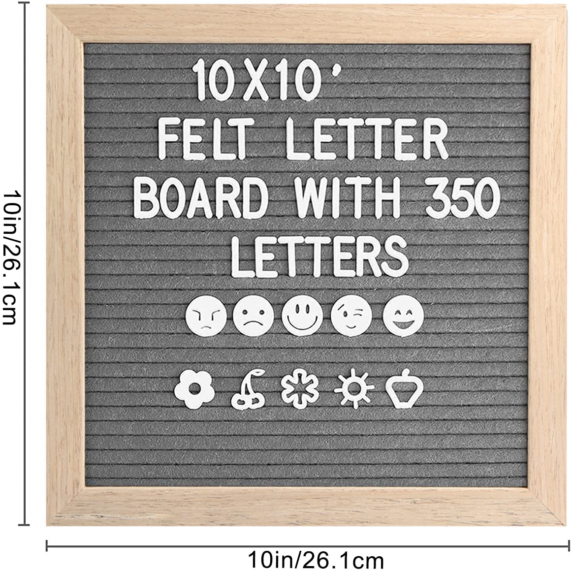 Grey letter board made of oak and felt 25 x 25 cm square letter board with 350 letters easel and bag letters board wood letter board groove board memo board with metal hooks