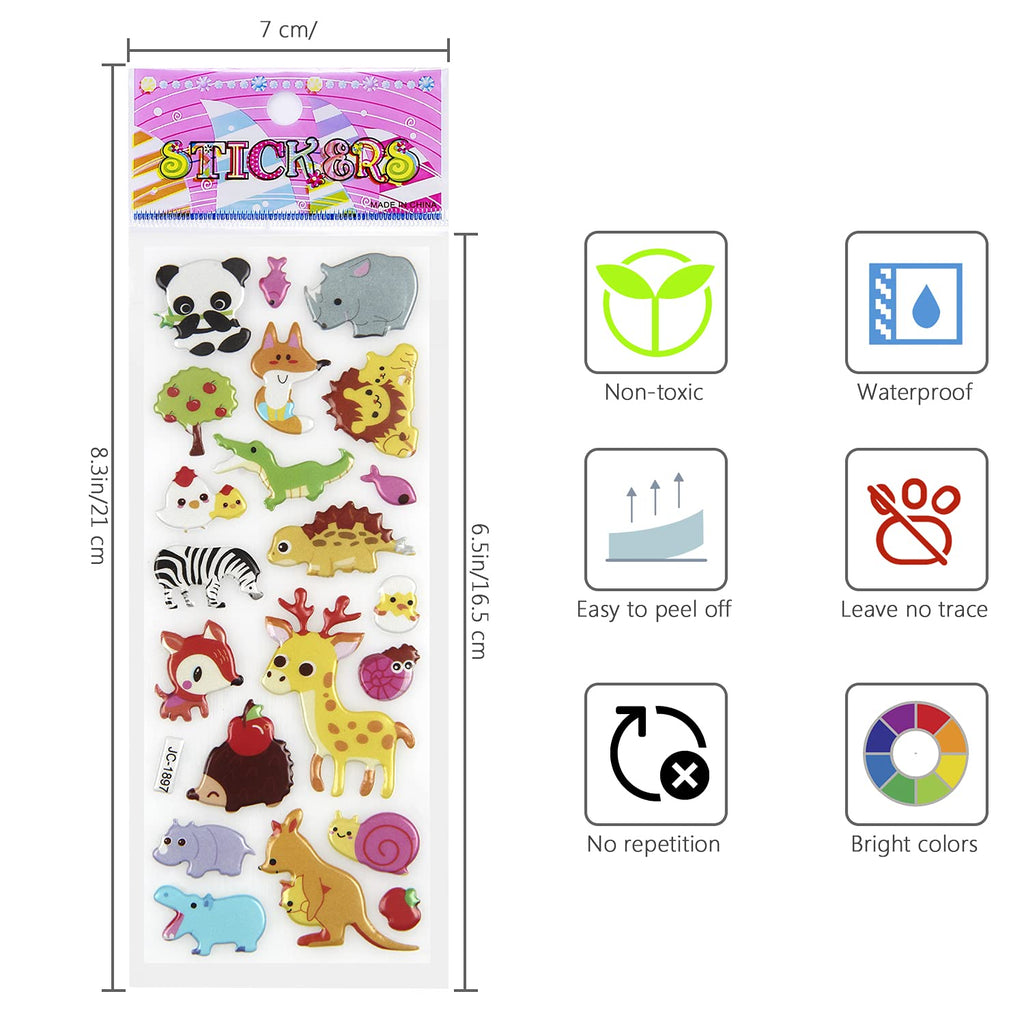 Meafen Autocollants Stickers Animaux 3D pour Enfant 52 Feuilles Pack de Variétés Autocollants Plus de 1100 Comprenant des Animaux, Papillon, la Vie Océanique, Dinosaures