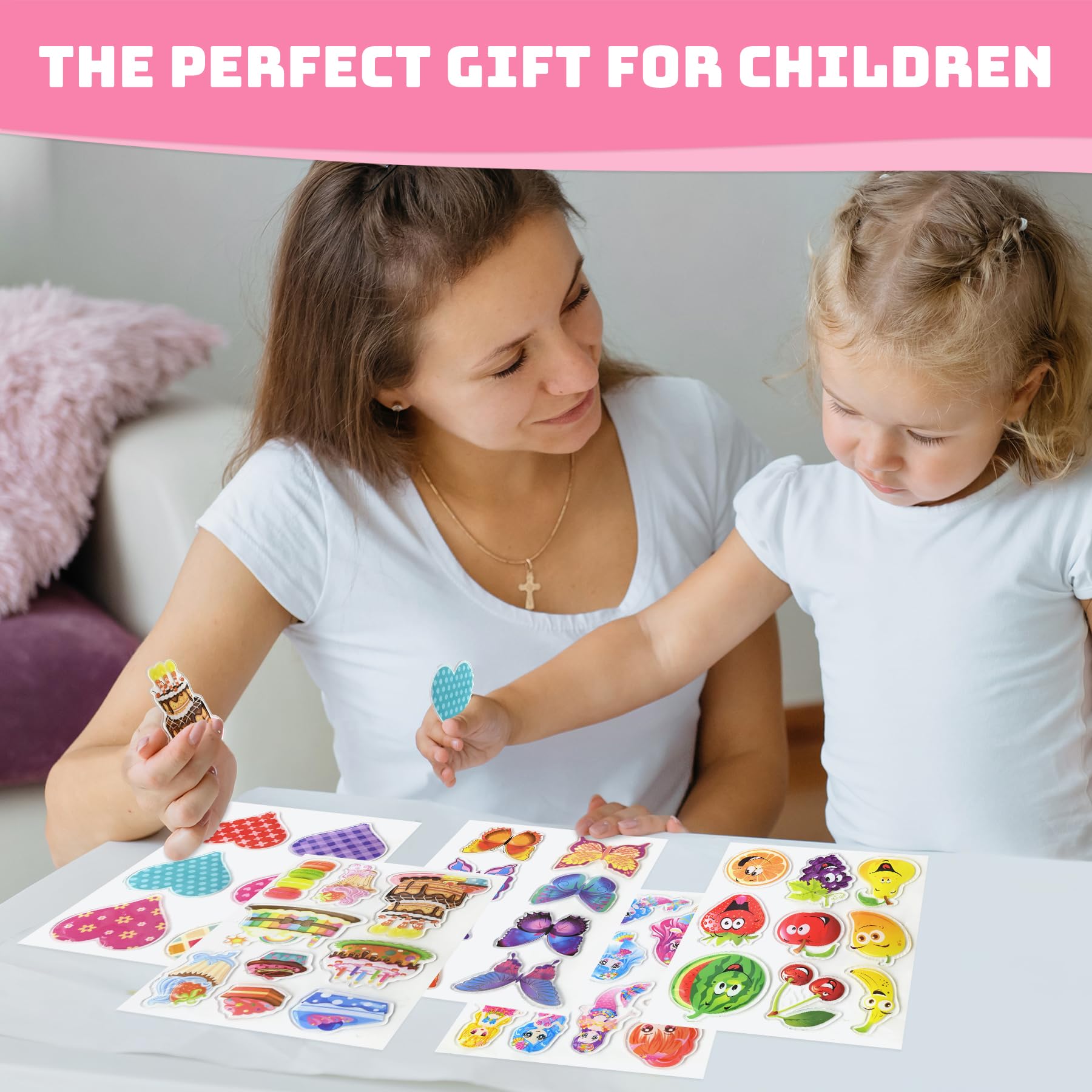 41PCS Window Clings Stickers for Girls – Reusable Jelly Gel Decals with Fruits, Hearts, Butterfly, Cake, Mermaid Design, Thick Vinyl Window Stickers for Toddlers, Home, Classroom, Birthday Party Decor