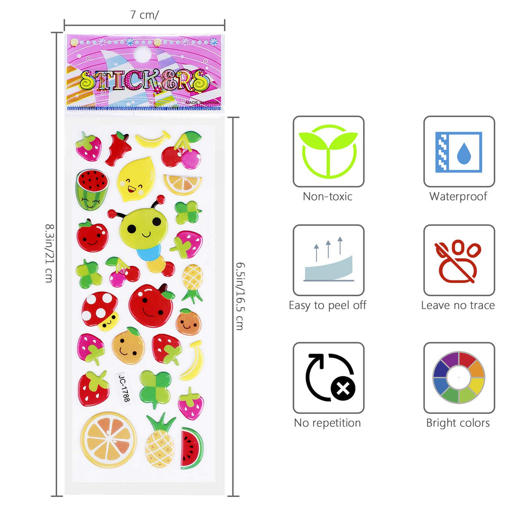 3D Stickers for Kids Toddlers - 550+ Vivid Puffy Stickers, 24 Different Sheets, Colored 3D for Boys Girls Teachers, Reward, Craft Scrapbooking