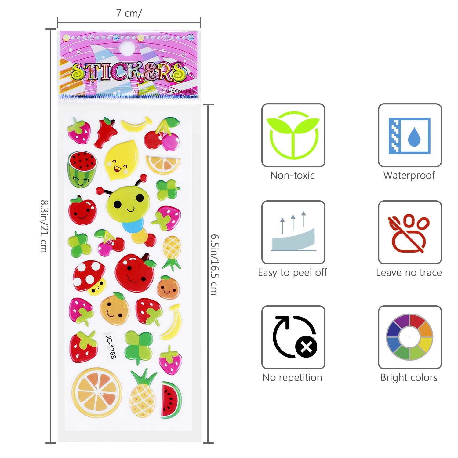 3D Stickers for Kids Toddlers - 550+ Vivid Puffy Stickers, 24 Different Sheets, Colored 3D for Boys Girls Teachers, Reward, Craft Scrapbooking