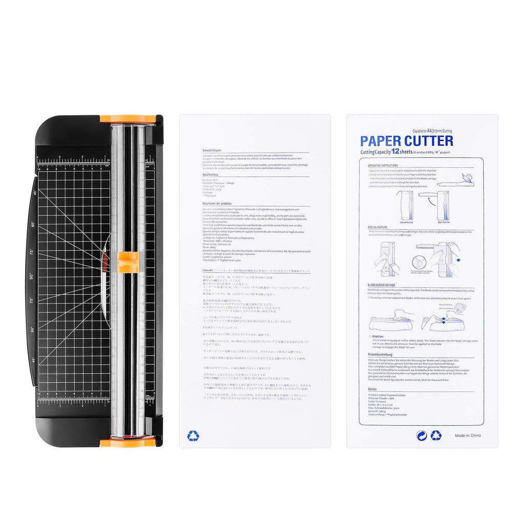 Paper Cutter 12 Inch (30.5 cm), A4 Paper Cutting Machine, Paper Cutter with Automatic Safety Protection and Side Ruler Cutter for Paper, Photos, Craft Project, Label