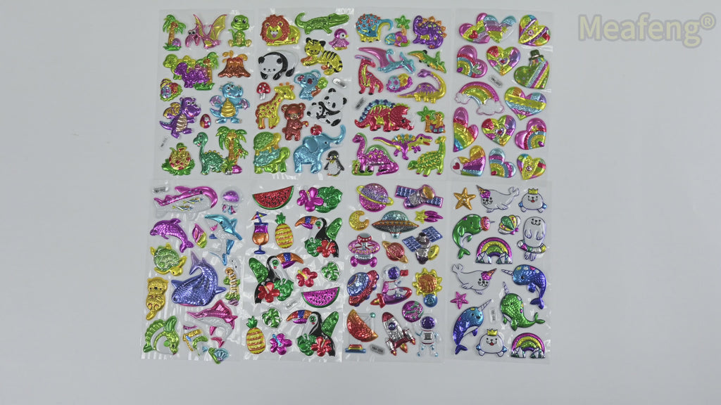 104 PCS 3D Glitter Stickers for Kids – 8 Sheets Sparkly Puffy Animal Stickers, Reusable Waterproof Stickers for Crafts, Scrapbooks, Notebooks, Classroom Use